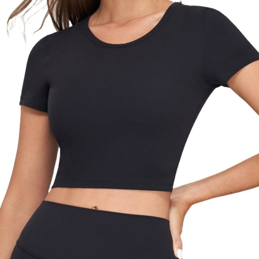 "Stay Stylish & Comfortable with NULS Women’s Super Stretch Round Neck Crop Top – Ideal for Sports & Tennis"