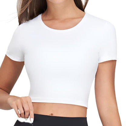 "Stay Stylish & Comfortable with NULS Women’s Super Stretch Round Neck Crop Top – Ideal for Sports & Tennis"