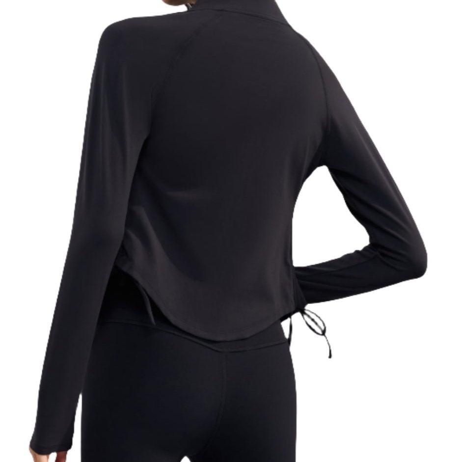 "Modern NULS Free Women's Sports Jacket: Four-Way Stretch Fabric with Chic Drawstring Zip-Top"