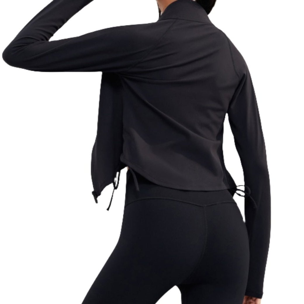 "Modern NULS Free Women's Sports Jacket: Four-Way Stretch Fabric with Chic Drawstring Zip-Top"